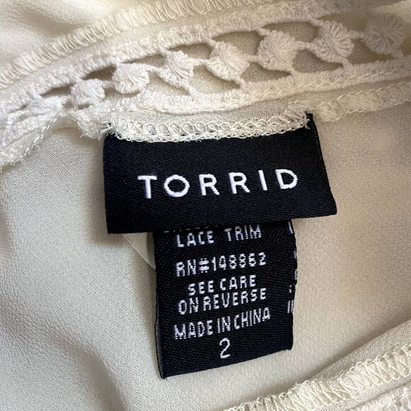 Torrid Chiffon Lace Up Back Blouse Sheer Cream Flowy Bohemian Plus Size 2X - Picture 6 of 7